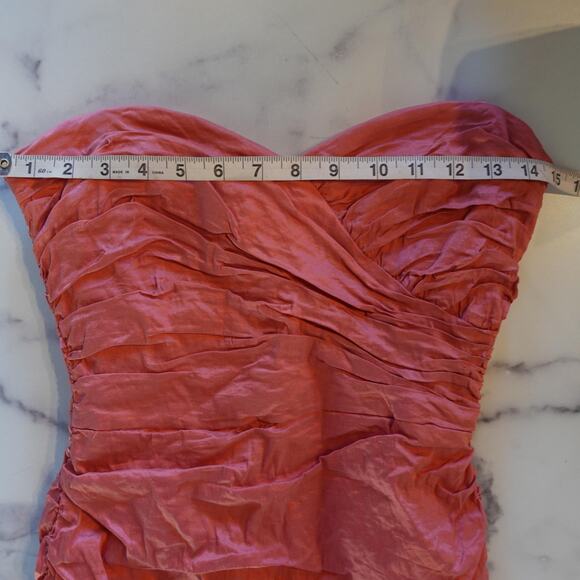 BCBGMAXAZRIA Dress Womens 8 Coral Fleur Strapless Ruched Taffeta Lace Mini Party - Picture 8 of 11